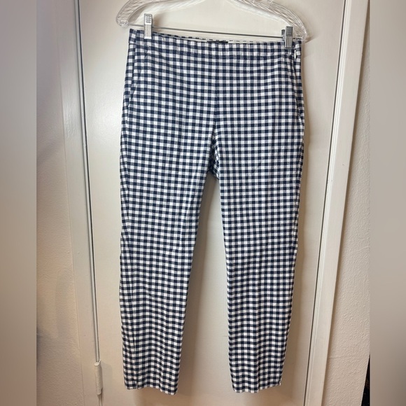 J.Crew Martie Bi-Stretch Gingham Navy Blue White Retro Slim Cropped Pants Size 6 - Picture 3 of 15